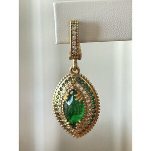 Silver & White Topaz Earrings Marquis Cut Green Glass & Topaz Gemstones